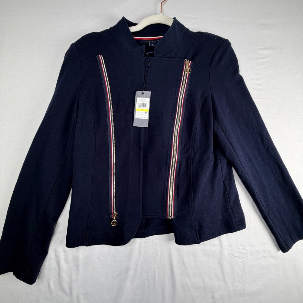 New Tommy Hilfiger Navy Blue Catalina Cas Moto Knit Jacket M